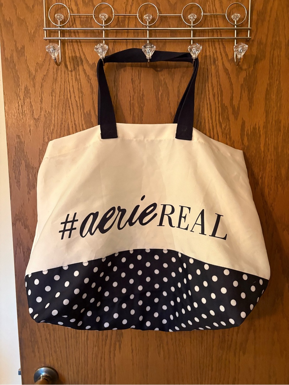 aerie Black Polka Dot Canvas Tote